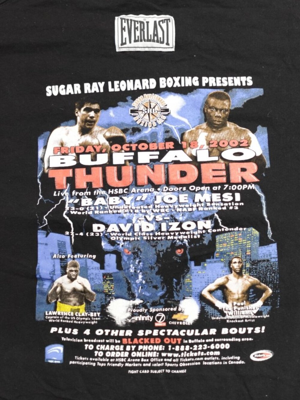 Vintage Joe Mesi vs David Izon Shirt Large Black Sugar Ray Leonard Everlast 2002